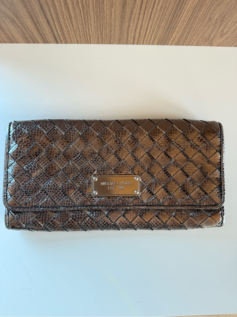 Michael Kors Pewter Woven-Effect Clutch